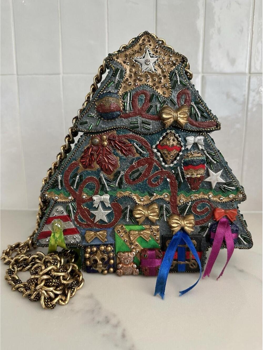 RARE Mary Frances Christmas Tree Gifts Hard Shell Purse Shoulder SOLD OUT BAG